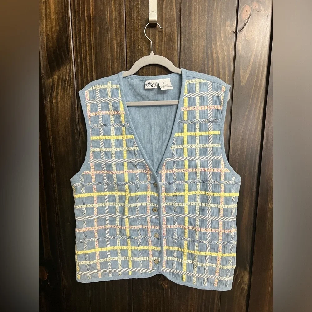 Vintage 1990s Women's Vest Cottage Core Napa Valley Lattice Patchwork-Size:L
